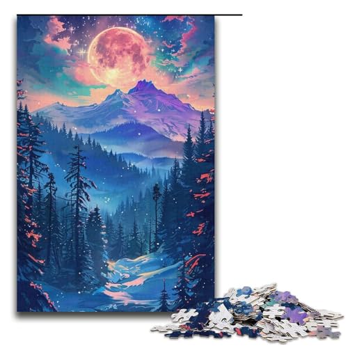1000-teiliges Puzzle für Erwachsene, Schneebedeckte Berge bei Nacht, Puzzle aus Pappe, Lernspielzeug, Familienspiele (Größe 38 x 26 cm) von LLONGKT