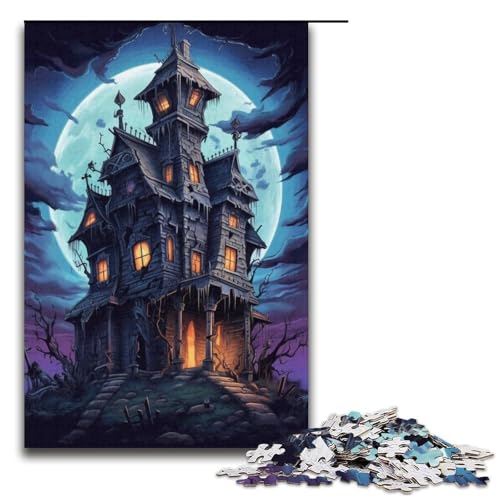 1000-teiliges Puzzle für Erwachsene, Spukhaus-Puzzle, Lernspiele, Wichtelgeschenke für Teenager ab 14 Jahren (Größe 38 x 26 cm) von LLONGKT