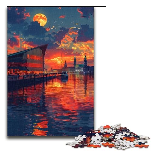 1000-teiliges Puzzle für Erwachsene, Stadt bei Sonnenuntergang, Holzpuzzle, Lernspielzeug, Familienspiele (Größe 50 x 75 cm) von LLONGKT