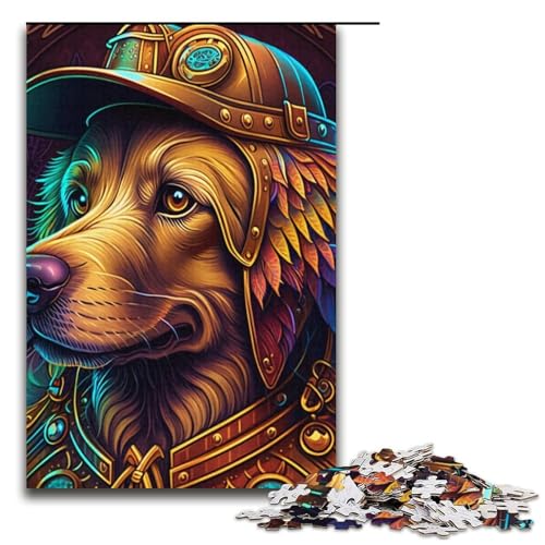 1000-teiliges Puzzle für Erwachsene, Steampunk Golden Retriever, Puzzle aus Karton, Lernspielzeug, Größe 38 x 26 cm von LLONGKT
