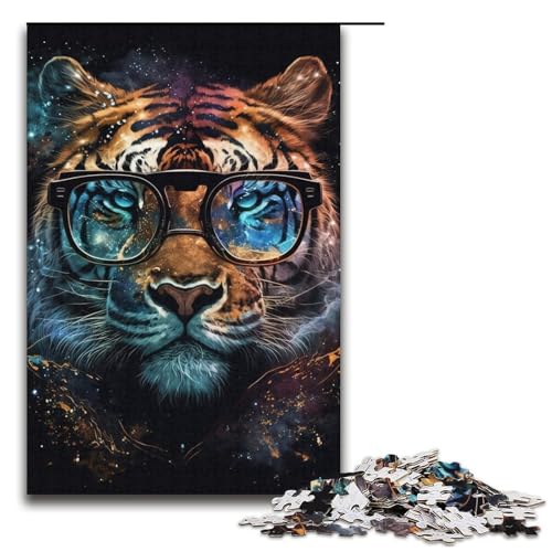 1000-teiliges Puzzle für Erwachsene, Tiger mit Brille, Puzzle für Lernspiele, Herausforderungsspielzeug, Lernspiel für Geburtstag, Weihnachten, Größe 38 x 26 cm 1000-teiliges Puzzle für Erwachsene, Tiger mit Brille, Puzzle für Lernspiele, Herausforderungsspielzeug, Lernspiel für Geburtstag, Weihnachten, Größe 38 x 26 cm von LLONGKT