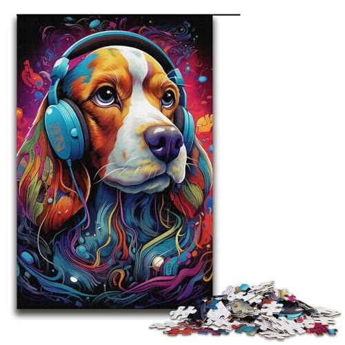 1000-teiliges Puzzle für Erwachsene, Trippy Beagle-Kopfhörer, Heimdekorationspuzzle, Weihnachtswunschliste mit Weihnachtsmann, für Teenager ab 14 Jahren (Größe 38 x 26 cm) von LLONGKT