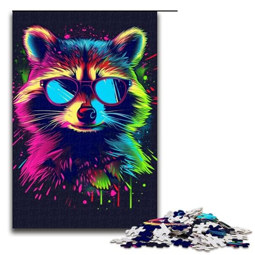 1000-teiliges Puzzle für Erwachsene, Waschbär mit Kopfhörern, Puzzle für Erwachsene, Holzpuzzle, Lernspiel, Herausforderungsspielzeug, Größe 50 x 75 cm von LLONGKT