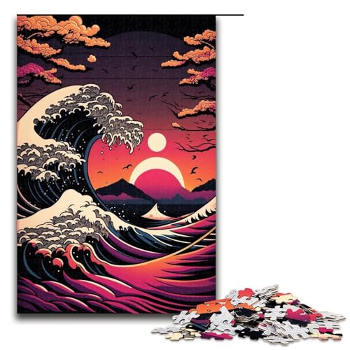 1000-teiliges Puzzle für Erwachsene, Wellen-Spielzeug im japanischen Stil, Denkspiel, Herausforderung für die Gehirnintelligenz, süchtig machendes Spielzeug (Größe 50 x 75 cm) von LLONGKT