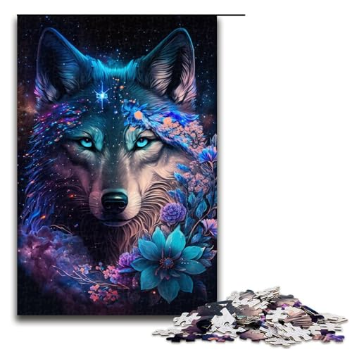 1000-teiliges Puzzle für Erwachsene, Wolf und Blumen, Puzzle für Erwachsene, Holzpuzzle, interessanter Stressabbau, Größe 50 x 75 cm von LLONGKT