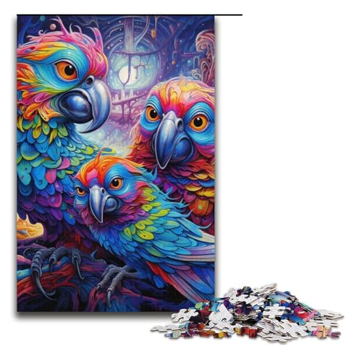 1000-teiliges Puzzle für Erwachsene, bunter Papagei, Lernpuzzle, Familienspiel, gutes Geschenk, Größe 38 x 26 cm von LLONGKT