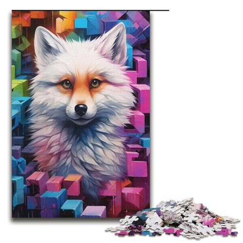 1000-teiliges Puzzle für Erwachsene, bunter weißer Fuchs, Puzzle für Erwachsene, Papppuzzle, lustiges Geschenk (Größe 38 x 26 cm) von LLONGKT