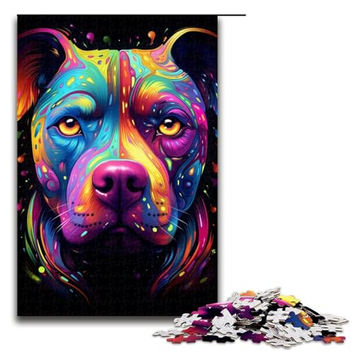 1000-teiliges Puzzle für Erwachsene, buntes Staffordshire-Bullterrier-Puzzle, Quizspiel, Geburtstagsgeschenk, Geschenke, Wandkunst (Größe 50 x 75 cm) von LLONGKT