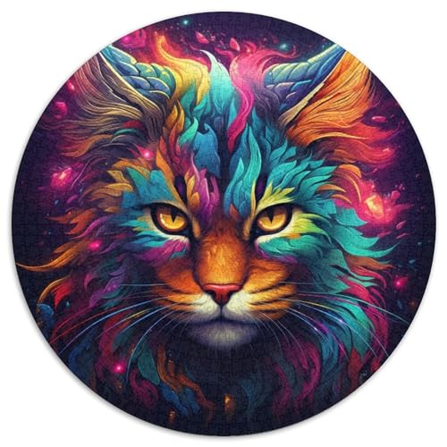 1000-teiliges Puzzle für Erwachsene, farbenfrohe Kunst, psychedelische Katze, runde Puzzles, anspruchsvolles DIY-Denkspiel, interaktive Familienaktivität (67,5 x 67,5 cm) von LLONGKT