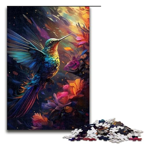 1000-teiliges Puzzle für Erwachsene, farbenfrohe Psychedelia of Galactic Hummingbirds, Puzzle zum Anfassen, Staycation-Zeitvertreib für Teenager ab 14 Jahren (Größe 50 x 75 cm) von LLONGKT