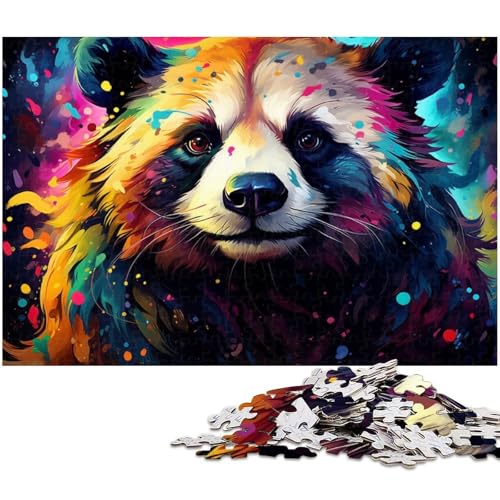 1000-teiliges Puzzle für Erwachsene, farbenfrohes, psychedelisches, süßes kleines Panda-Puzzle für Lernspiele, herausforderndes Spielzeug, ganze Familie, Größe 38 x 26 cm von LLONGKT