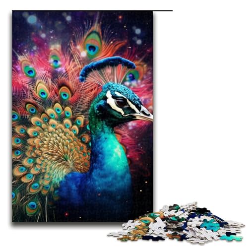 1000-teiliges Puzzle für Erwachsene, farbenfrohes Kunst-Pfauen-Puzzle für Teenager, Holzpuzzle, Lernspiele für Erwachsene, Größe 50 x 75 cm von LLONGKT