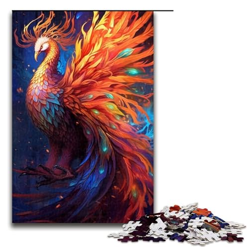 1000-teiliges Puzzle für Erwachsene, farbenfrohes Phönix-Vogel-Puzzle, Holzpuzzle, Lernspielzeug, Familienspiele (Größe 50 x 75 cm) von LLONGKT
