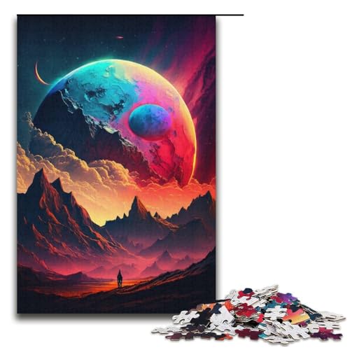 1000-teiliges Puzzle für Erwachsene, farbenfrohes Planeten-Berge-Puzzle, Lernspiele, perfekte Dekoration für Teenager ab 14 Jahren, Größe 38 x 26 cm von LLONGKT