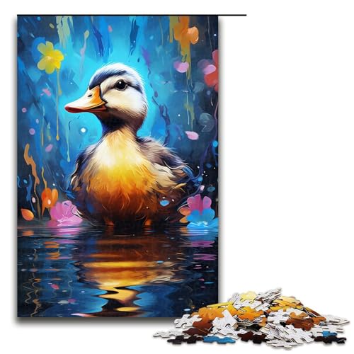1000-teiliges Puzzle für Erwachsene, farbenfrohes psychedelisches Ententier-Puzzle, Holzpuzzle, tolles Geschenk für Erwachsene (Größe 50 x 75 cm) von LLONGKT