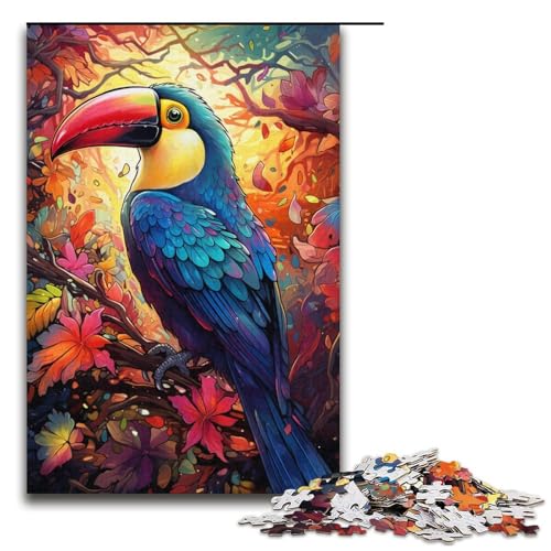 1000-teiliges Puzzle für Erwachsene, farbenfrohes psychedelisches Tukan-Puzzle für Erwachsene, Papppuzzle, tolle Geschenke zu Weihnachten (Größe 38 x 26 cm) von LLONGKT