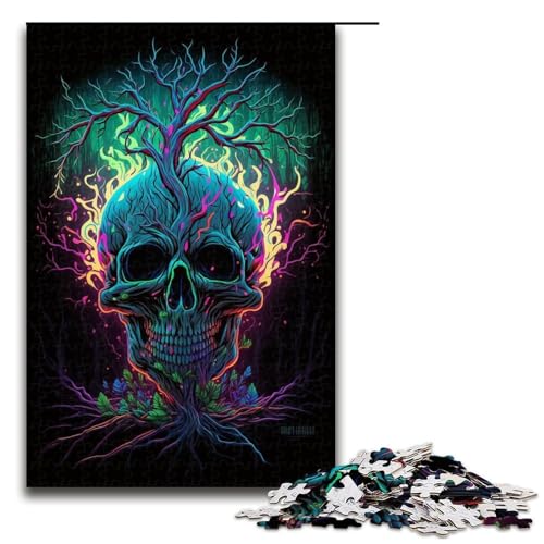 1000-teiliges Puzzle für Erwachsene, farbiges Totenkopf-Puzzle für Erwachsene, Holzpuzzle, anspruchsvolles Spiel, Größe 50 x 75 cm von LLONGKT