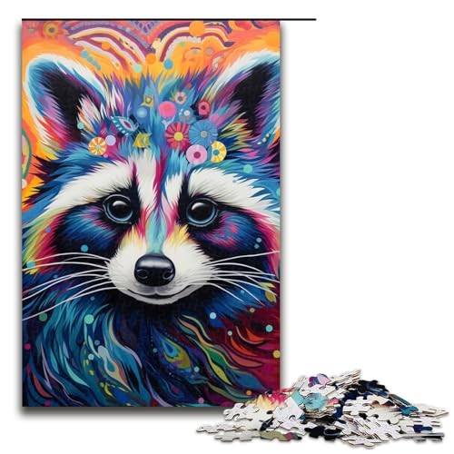 1000-teiliges Puzzle für Erwachsene, farbiges Waschbär-Puzzle für Erwachsene, Holzpuzzle, anspruchsvolles Spiel, Größe 50 x 75 cm von LLONGKT