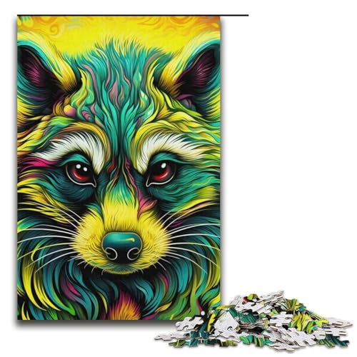 1000-teiliges Puzzle für Erwachsene, grüner Waschbär, Lernpuzzle, Größe 38 x 26 cm von LLONGKT