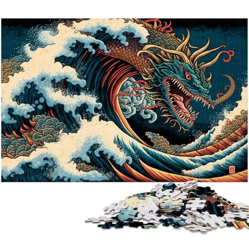 1000-teiliges Puzzle für Erwachsene, japanischer Wellendrache, Lernspiel, Herausforderungsspielzeug, Wichtelgeschenke, Größe 50 x 75 cm von LLONGKT