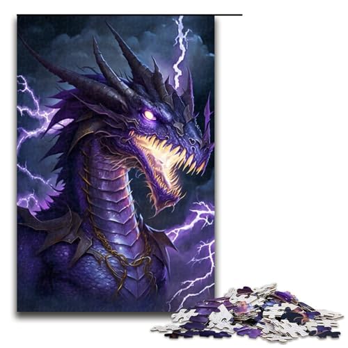 1000-teiliges Puzzle für Erwachsene, lila Fliegender Drache, Lernspiele, Wichtelgeschenke für Teenager ab 14 Jahren (Größe 50 x 75 cm) von LLONGKT