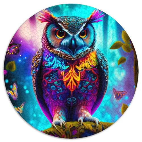1000-teiliges Puzzle für Erwachsene, magische Eule, rundes Kartonpuzzle, ideales Urlaubs- oder Geburtstagsgeschenk, Partyspielspielzeug (Größe 67,5 x 67,5 cm) von LLONGKT