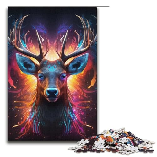 1000-teiliges Puzzle für Erwachsene, psychedelisches Rentier-Puzzle für Erwachsene, Kartonpuzzle, Lernspiele, Größe 38 x 26 cm von LLONGKT
