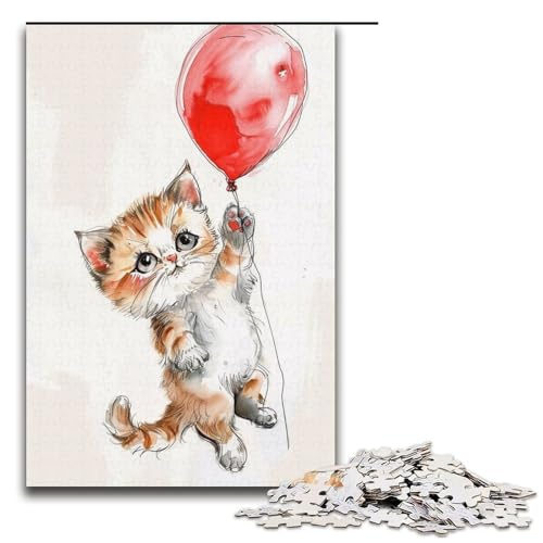 1000-teiliges Puzzle für Erwachsene, schönes Aquarell-Katzen-Quizspiel, anspruchsvoll zu vervollständigen, Aber unterhaltsam und humorvoll, Größe 38 x 26 cm von LLONGKT