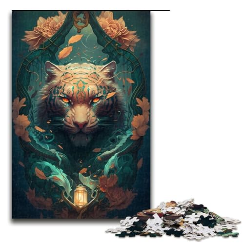 1000-teiliges Puzzle für Erwachsene, skurriler Tiger, Holzpuzzle, Lernspielzeug, Größe 50 x 75 cm von LLONGKT