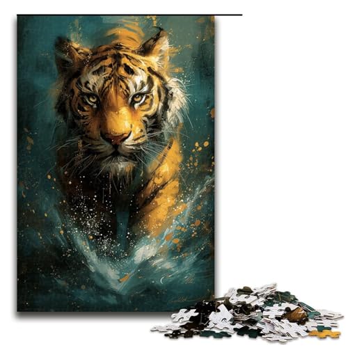 1000-teiliges Puzzle für Erwachsene, süßer Kleiner gelber Tiger, Holzpuzzle, Denksportaufgabe für Erwachsene (Größe 50 x 75 cm) von LLONGKT
