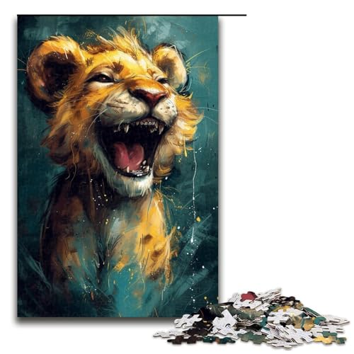 1000-teiliges Puzzle für Erwachsene, süßes kleines gelbes Löwen-Puzzle, anspruchsvolles Spielgeschenk, geeignet für Paare für Teenager ab 14 Jahren (Größe 50 x 75 cm) von LLONGKT