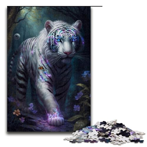 1000-teiliges Puzzle für Erwachsene, weißer Tiger, Blumen-Galaxie, Spielzeug, Denkspiel, Herausforderung für die Gehirnintelligenz, süchtig machendes Spielzeug (Größe 50 x 75 cm) von LLONGKT