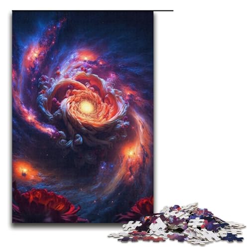 1000-teiliges Puzzle für Erwachsene, wunderschöne kosmische Rose, Quizspiel zum Stressabbau, schwierige Herausforderung, Größe 38 x 26 cm von LLONGKT
