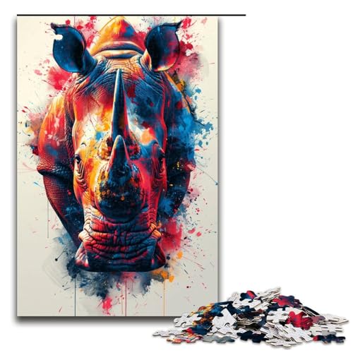1000-teiliges Puzzle für Erwachsene, wunderschönes Nashorn-Denkspiel, Künstlersammlung, bildende Kunst (Größe 50 x 75 cm) von LLONGKT
