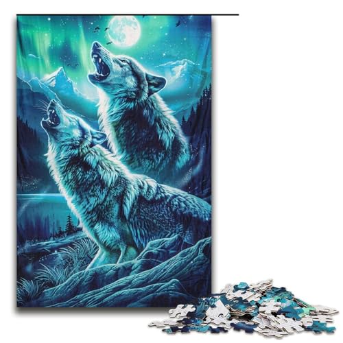 1000-teiliges Puzzle für Erwachsene „Heulende Wölfe auf dem Berg“, Puzzle aus Pappe, Denksportaufgabe für Erwachsene (Größe 38 x 26 cm) von LLONGKT