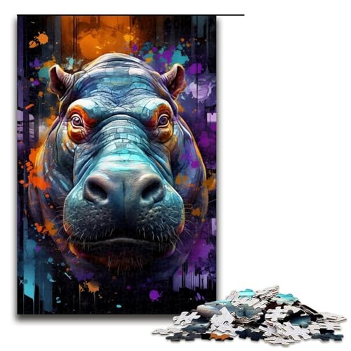 1000-teiliges Puzzle für Erwachsene. Buntes Nilpferd-Denkspiel, ganze Familie, Größe 50 x 75 cm von LLONGKT