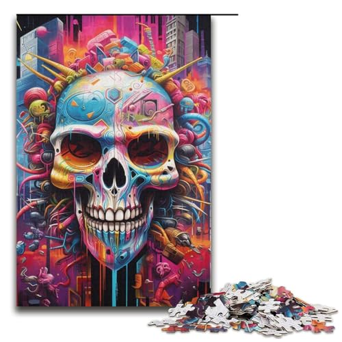1000-teiliges Puzzle für Erwachsene. Buntes Totenkopf-Denkspiel, ganze Familie, Größe 38 x 26 cm von LLONGKT