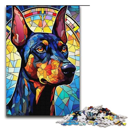 1000-teiliges Puzzle mit Buntglas-Hundemotiv, Puzzle für Erwachsene, Papppuzzle, Lernspiel, Herausforderungsspielzeug, Größe 38 x 26 cm von LLONGKT