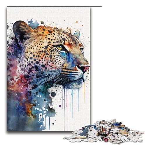1000-teiliges Puzzle mit Leopardenporträt, Papppuzzle, pädagogisches Spielzeug zum Stressabbau, Größe 38 x 26 cm von LLONGKT