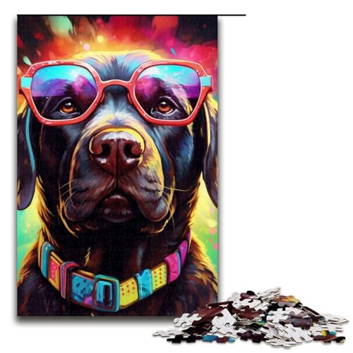 1000-teiliges Puzzle mit Neonbrille und Hund, Holzpuzzle, pädagogisches Spielzeug zum Stressabbau, Größe 50 x 75 cm von LLONGKT