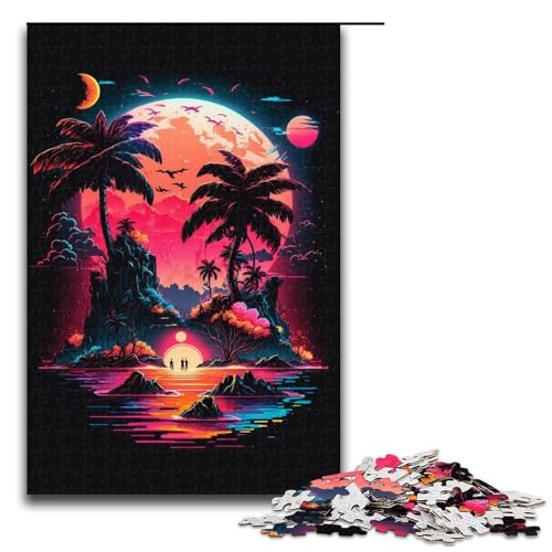 1000-teiliges Puzzle mit Neonlandschaft, Holzpuzzle für Teenager, (Größe 50 x 75 cm) von LLONGKT