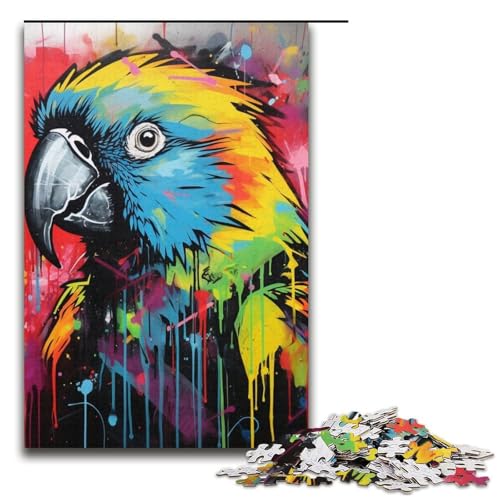 1000-teiliges Puzzle mit Papageien-Graffiti-Malerei für Erwachsene, Papppuzzle, Puzzle für Erwachsene, Lernspiel, Herausforderungsspielzeug, Größe 38 x 26 cm von LLONGKT
