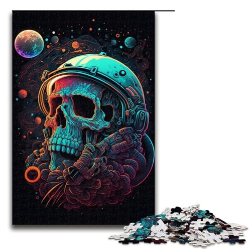 1000-teiliges Puzzle mit Skelett-Astronautenmotiv, Holzpuzzle, pädagogisches Spielzeug zum Stressabbau, Größe 50 x 75 cm von LLONGKT
