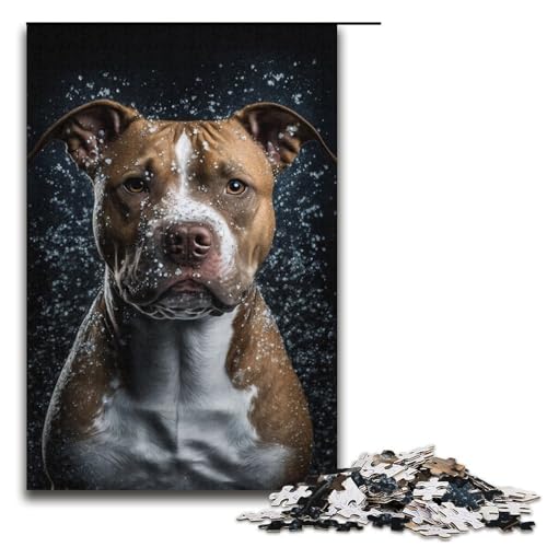 1000-teiliges Puzzle mit Staffordshire-Bullterrier-Hund, Puzzle für Erwachsene, Papppuzzle, Lernspiel, Größe 38 x 26 cm von LLONGKT