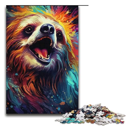 1000-teiliges Puzzle zum Malen farbenfroher Faultier-Kunst für Erwachsene. Das unmögliche Puzzle eignet ganze Familie (Größe 38 x 26 cm) von LLONGKT