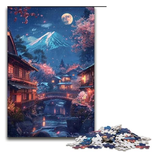 1000-teiliges Puzzle zum Thema Berg Fuji und Kirschblüte für Erwachsene, mit passendem Poster und Quizblatt (Größe 50 x 75 cm) von LLONGKT