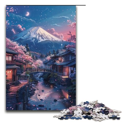 1000-teiliges Puzzle zum Thema Berg Fuji und Kirschblüte für Erwachsene, mit passendem Poster und Quizblatt (Größe 50 x 75 cm) von LLONGKT