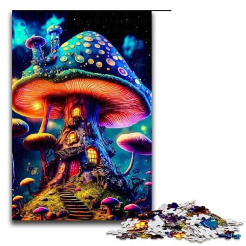 1000-teiliges Puzzlespiel „Pilzhaus“, Holzpuzzle für Erwachsene, Familienspaß (Größe 50 x 75 cm) von LLONGKT