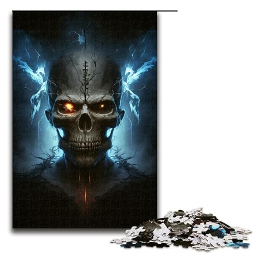 1000-teiliges Puzzlespiel mit Blitzschädel, Holzpuzzle für Familienaktivitäten (Größe 50 x 75 cm) von LLONGKT