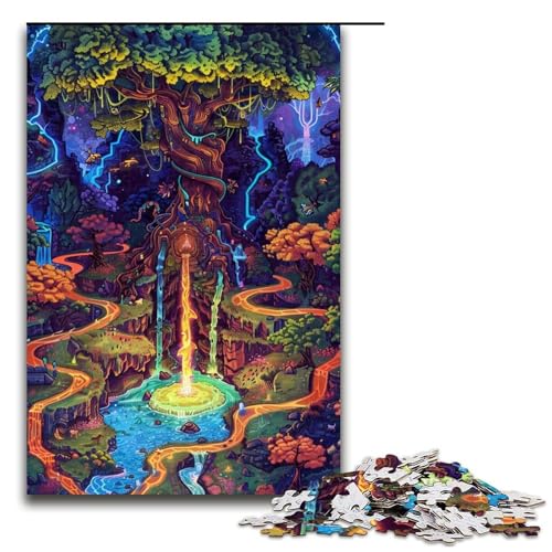 1000-teiliges Spiel, Fantasy-Weltkarte, Puzzle aus Holz, tolles Geschenk für Erwachsene (Größe 50 x 75 cm) von LLONGKT